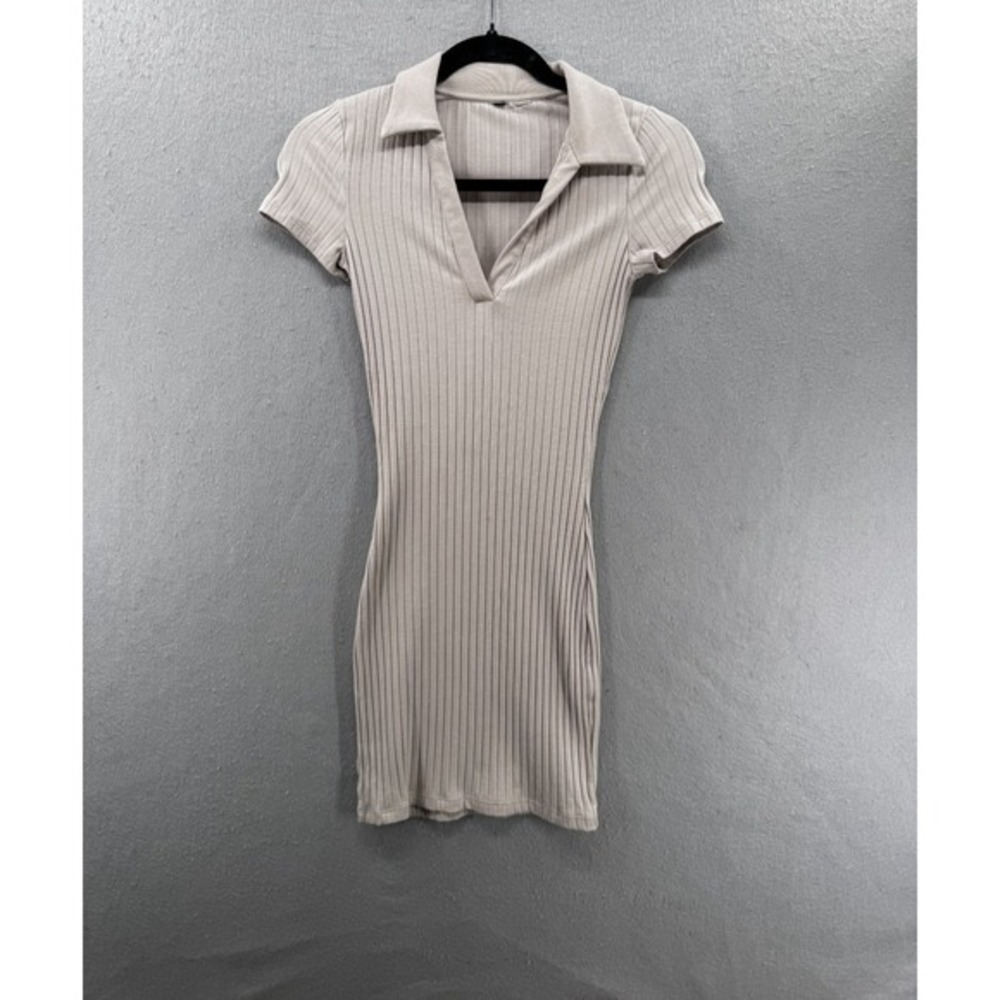 Divided H&M Collared Polo Mini Dress‎ Womens Size XS Ribbed Minimalist Neutral